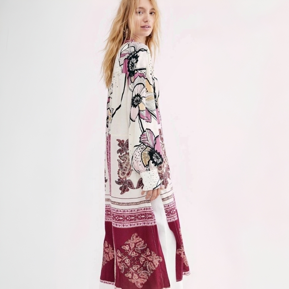 Free People Kimono Boho Maxi Top Beach Cover Up Oversized S Resort Floral Dress - Picture 7 of 16